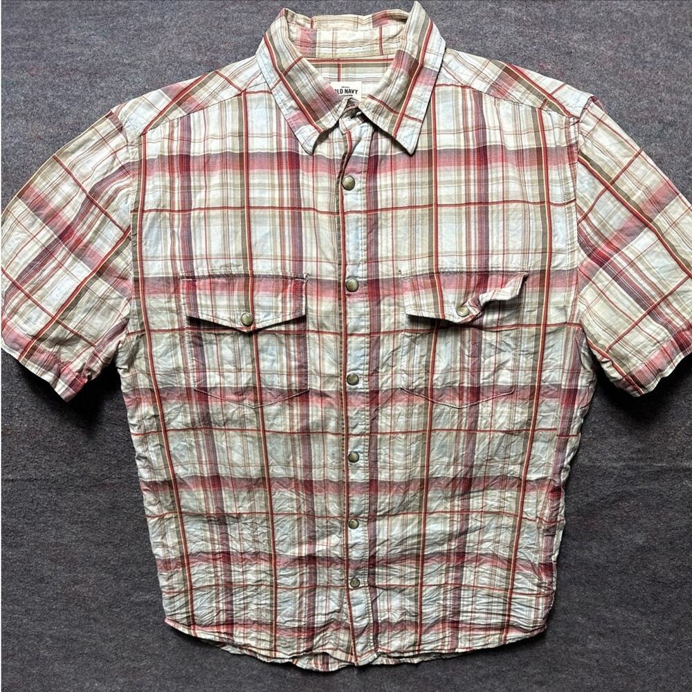 Vintage Y2k Old Navy Men’s M Western Pearl Snap Short Button Up Plaid Shirt